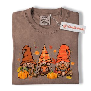 Fall Gnome Trio Shirt, Autumn Pumpkin Gnome Graphic Tee, Harvest Gnome T-Shirt, Seasonal Comfort Colors Shirt
