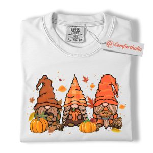 Alternative view of Fall Gnome Trio Shirt, Autumn Pumpkin Gnome Graphic Tee, Harvest Gnome T-Shirt, Seasonal Comfort Colors Shirt