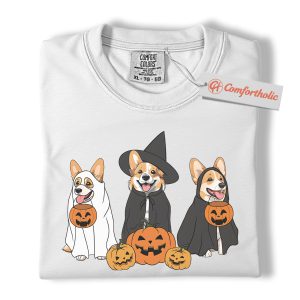 Alternative view of Corgi Trick or Treat Shirt, Halloween Corgi Graphic Tee, Spooky Pet Lover T-Shirt, Halloween Dog Comfort Colors Shirt