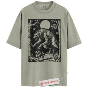 Vintage Werewolf Shirt, Gothic Full Moon T-Shirt, Halloween Horror Creature Graphic Tee, Spooky Forest Monster Comfort Colors Shirt