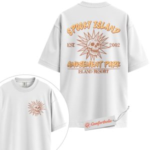 Alternative view of Spooky Island Shirt, Haunted Amusement Park T-Shirt, Halloween Resort Graphic Tee, Vintage Skull Aesthetic Comfort Colors Shirt 2-Sided