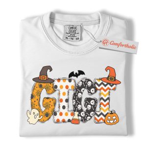 Alternative view of Gigi Halloween Shirt, Cute Ghost and Pumpkin T-Shirt, Spooky Witch Hat Graphic Tee, Fall Gift for Grandma, Halloween Comfort Colors Shirt