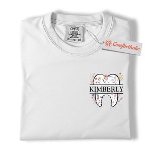 Alternative view of Personalized Dental Hygienist Shirt, Custom Tooth Name T-Shirt, Floral Dentist Graphic Tee, Cute Oral Care Gift, Dental Worker Comfort Colors Shirt