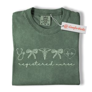 Registered Nurse Shirt, Cute Stethoscope and Bow T-Shirt, Medical Worker Graphic Tee, Gift for RNs, Nurse Comfort Colors Shirt