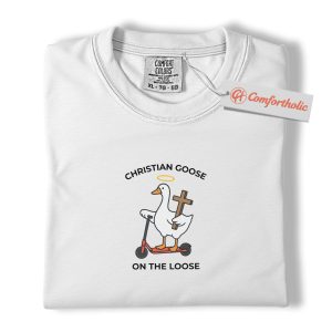Alternative view of Christian Goose on the Loose Shirt, Funny Religious T-Shirt, Cute Animal Graphic Tee, Christian Humor Gift, Faith-Inspired Comfort Colors Shirt