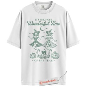 Alternative view of Halloween Witch Shirt, Retro Pin Up Witches T-Shirt, Tee, Vintage Pumpkin Cat Graphic Tee, Funny Spooky Season Gift, Fall Aesthetic Comfort Colors Shirt