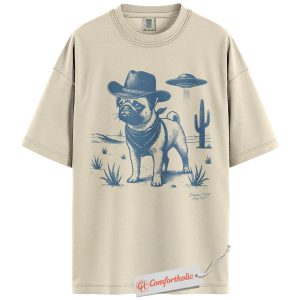 Cowboy Pug Shirt, Funny Alien Dog T-Shirt, Western Desert Graphic Tee, Cute Space Pet Gift, Vintage Dog Lover Comfort Colors Shirt