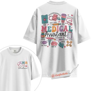 Alternative view of Personalized CMA Shirt, Custom Medical Assistant T-Shirt, Colorful Medical Tools Graphic Tee, Cute Gift for Healthcare Workers, Medical Staff Comfort Colors Shirt 2-Sided