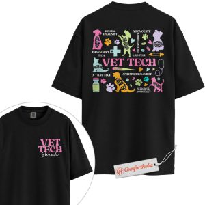 Personalized Vet Tech Shirt, Colorful Veterinary Roles T-Shirt, Animal Care Team Tee, Cute Gift for Veterinary Nurses, Custom Pet Clinic Staff Comfort Colors Shirt 2-Sided