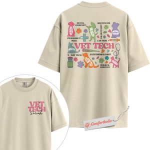 Alternative view of Personalized Vet Tech Shirt, Colorful Veterinary Roles T-Shirt, Animal Care Team Tee, Cute Gift for Veterinary Nurses, Custom Pet Clinic Staff Comfort Colors Shirt 2-Sided