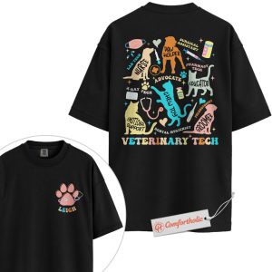 Custom Veterinary Tech Shirt, Cute Animal Care Graphic Tee, Personalized Gift for Vet Techs & Pet Lovers, Colorful Vet Roles Comfort Colors Shirt 2-Sided
