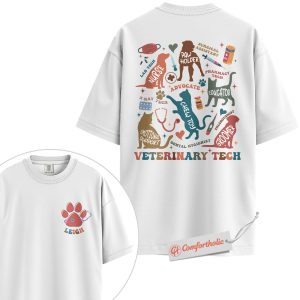 Alternative view of Custom Veterinary Tech Shirt, Cute Animal Care Graphic Tee, Personalized Gift for Vet Techs & Pet Lovers, Colorful Vet Roles Comfort Colors Shirt 2-Sided