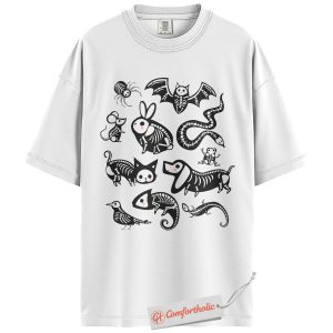 Alternative view of Spooky Skeleton Animal Shirt, Halloween Critter Graphic Tee, Cute Bones Lover T-Shirt, Fall Comfort Colors Shirt