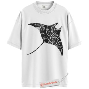 Alternative view of Floral Manta Ray Shirt, Ocean Animal Graphic Tee, Marine Life Lover T-Shirt, Nature Comfort Colors Shirt