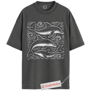 Dolphin Shirt, Ocean Wave Graphic Tee, Marine Life Lover T-Shirt, Sea Animal Comfort Colors T-Shirt