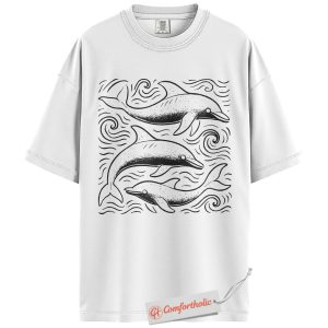 Alternative view of Dolphin Shirt, Ocean Wave Graphic Tee, Marine Life Lover T-Shirt, Sea Animal Comfort Colors T-Shirt