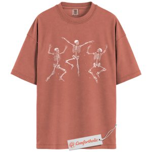 Dancing Skeletons Shirt, Halloween Bones Graphic Tee, Spooky Skeleton Dance T-Shirt, Fall Comfort Colors Shirt