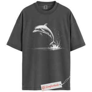 Alternative view of Dolphin Shirt, Jumping Dolphin Over Ocean Tee, Marine Animal T-Shirt, Minimalist Sea Life Comfort Colors Shirt