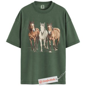 Alternative view of Horse Shirt, Western Cowboy Graphic Tee, Rustic Ranch Animal T-Shirt, Horse Lover Comfort Colors Shirt