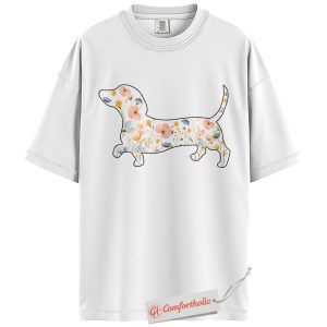 Alternative view of Floral Dachshund Shirt, Weiner Dog Lover Tee, Sausage Dog T-Shirt, Aesthetic Pet Comfort Colors Shirt