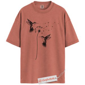 Alternative view of Hummingbird Dandelion Shirt, Nature Bird Graphic Shirt, Botanical Flower Shirt, Minimalist Wildlife Art Shirt, Nature Lover Comfort Colors Shirt