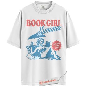 Alternative view of Book Girl Summer Shirt, Retro Reading Beach Graphic Shirt, Cute Literary Shirt, Book Lover Comfort Colors Shirt