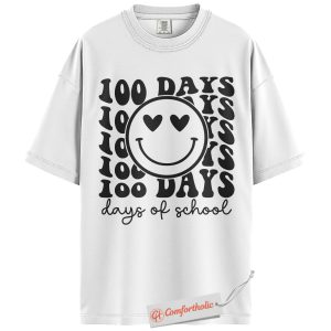 Alternative view of 100 Days of School Shirt, Happy Smiley Face Teacher Shirt, 100th Day Celebration Shirt, Cute Classroom Comfort Colors Shirt