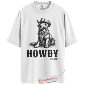 Alternative view of Howdy Golden Shirt, Cowboy Golden Retriever Shirt, Western Dog Lover Shirt, Country Cowgirl Comfort Colors Shirt