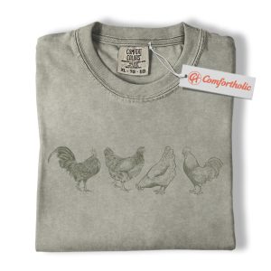 Alternative view of Vintage Chicken Shirt, Farm Animal Shirt, Rustic Rooster & Hen Shirt, Chicken Lover Comfort Colors Shirt