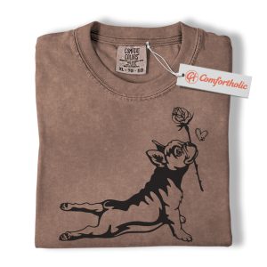 Alternative view of French Bulldog Shirt, Cute Dog Holding Rose Tee, Romantic Puppy T-Shirt, Frenchie Dog Comfort Colors Shirt