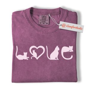 Alternative view of Cat Love Shirt, Cute Kitty Silhouette T-Shirt, Cat Lover Tee, Pet Comfort Colors Shirt