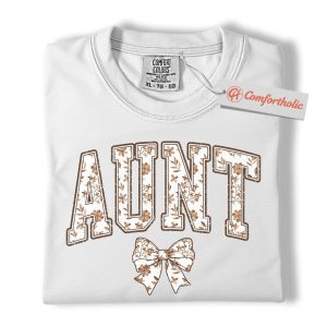 Alternative view of Floral Aunt Shirt, Vintage Auntie Shirt with Bow, Family Comfort Colors Tee