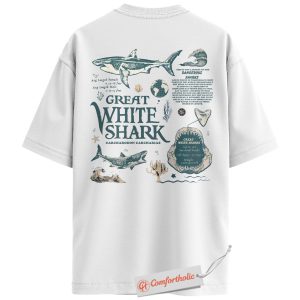 Alternative view of Great White Shark Shirt, Ocean Animal Shirt, Marine Biology Shirt, Sea Life Educational Shirt, Shark Graphic Comfort Colors Back Print Shirt