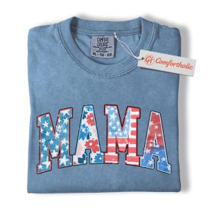 Patriotic Mama Shirt, 4th of July Mom Shirt, USA Flag Graphic Shirt, American Pride Comfort Colors Shirt