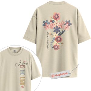 Jesus Is the Light Shirt, Floral Cross Christian Shirt, Walk by Faith Bible Verse Shirt, Faith-Based Comfort Colors Shirt 2-Sided