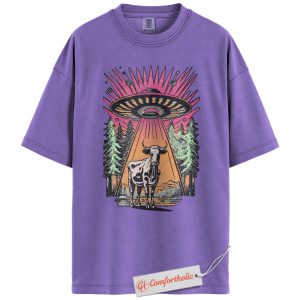 UFO Cow Abduction Shirt, Retro Alien Spaceship Shirt, Funny Western Cow Shirt, Vintage Outer Space Comfort Colors Shirt