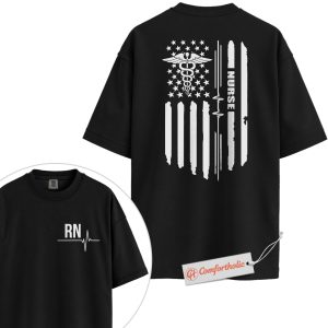 RN Shirt, Registered Nurse Shirt, Caduceus Flag Graphic Shirt, Comfort Colors Shirt 2-Sided