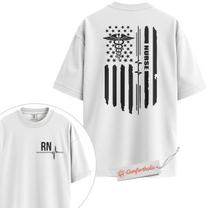 Alternative view of RN Shirt, Registered Nurse Shirt, Caduceus Flag Graphic Shirt, Comfort Colors Shirt 2-Sided