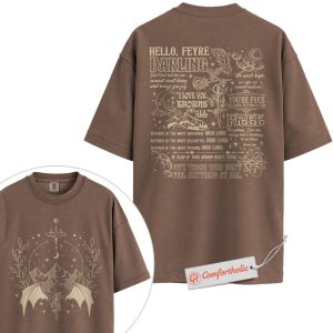 Alternative view of A Court of Thorns and Roses Shirt, Hello Feyre Darling Quote Shirt, ACOTAR Shirt, Fantasy Novel Fan Shirt, Comfort Colors Shirt 2-Sided