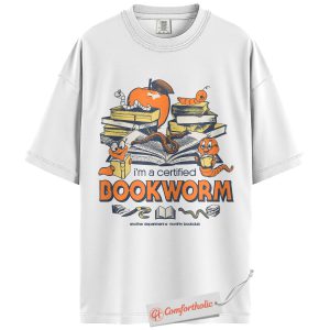 Alternative view of Certified Bookworm Shirt, Funny Book Lover Shirt, Retro Reading Shirt, Cute Worm in Book Shirt, Comfort Colors Shirt