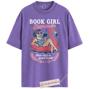 Book Girl Summer Shirt, Funny Reading Flamingo Shirt, Retro Book Lover Shirt, Cute Beach Girl Shirt, Comfort Colors Shirt