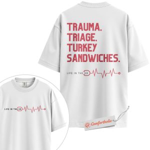 Alternative view of Trauma Triage Turkey Sandwiches Shirt, Funny ER Nurse Shirt, Life in the ER Shirt, Hospital Staff Shirt, Comfort Colors Shirt 2-Sided