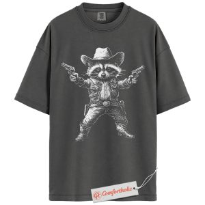 Alternative view of Cowboy Raccoon Shirt, Wild West Animal T-Shirt, Funny Western Graphic Tee, Vintage Trash Panda Comfort Colors Shirt