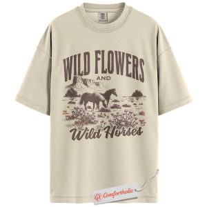 Wildflowers and Wild Horses Shirt, Western Nature T-Shirt, Boho Country Graphic Tee, Vintage Horse Lover Comfort Colors Shirt
