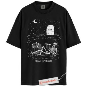 Comfort Colors Read in Peace Shirt, Skeleton Reading T-Shirt, Funny Dark Academia Tee, Spooky Gift for Readers, Book Lover Comfort Colors Shirt