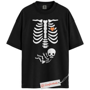 Pregnant Shirt, Funny Maternity T-Shirt, Baby Skeleton Costume Tee, Halloween Gift, Cute Pregnancy Reveal Comfort Colors Shirt