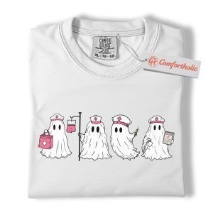Alternative view of Ghost Nurse Shirt, Cute Halloween Nurse T-Shirt, Funny Spooky Healthcare Worker Tee, Fall Medical Staff Costume Comfort Colors Shirt