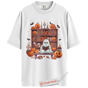 Alternative view of Ghost Reading Shirt, Book Lover T-Shirt, Spooky Library Graphic Tee, Cute Fall Reader Aesthetic Outfit, Halloween Comfort Colors Shirt