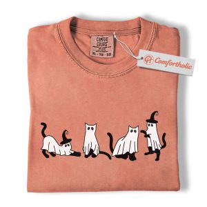 Ghost Cat Shirt, Cute Halloween Kitty T-Shirt, Spooky Black Cat Graphic Tee, Fall Costume Gift for Cat Lovers, Funny Comfort Colors Shirt