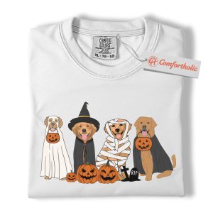 Alternative view of Halloween Dog Shirt, Cute Pumpkin Costume T-Shirt, Spooky Golden Retriever Tee, Fall Gift for Dog Lovers, Funny Comfort Colors Shirt